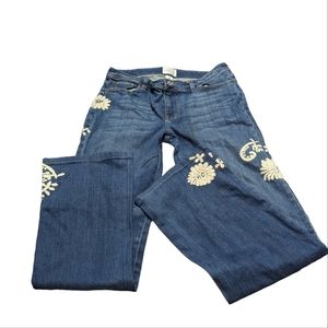 White House | Black Market WHBM Blanc Cream Embroidered Bootcut Jeans